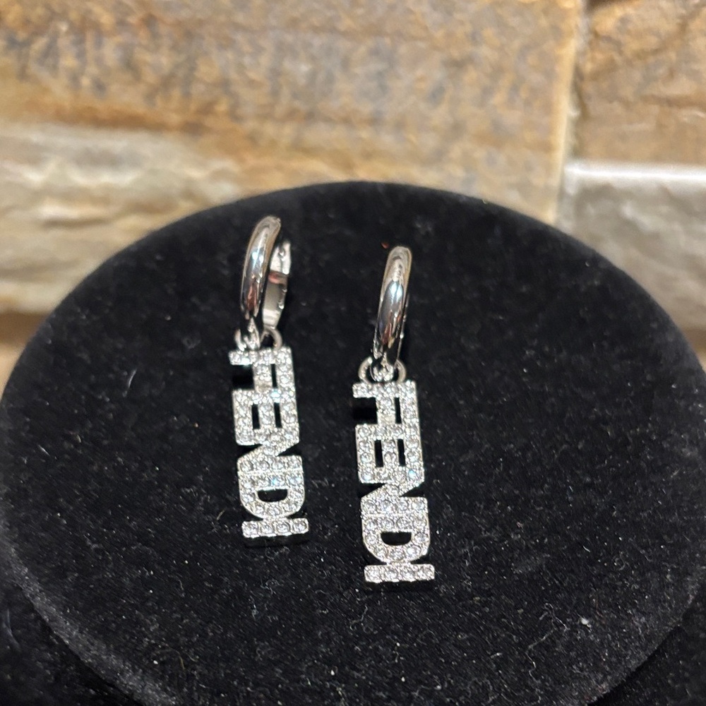 Fendi Silver Logo Hoop Earrings